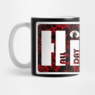 HI ALL DAY Rising Sun King Kamehameha Floral (red and black) by Hawaii Nei All Day Mug